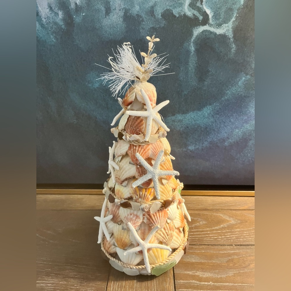 Custom Coastal Shell + Sea Glass Christmas Tree NEW - Picture 4 of 7